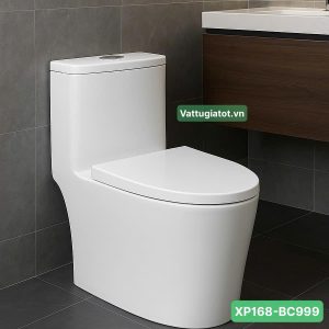 Bồn cầu 1 khối men sứ trắng XP168-BC999 phủ nano, xả nhanh tiết kiệm nước