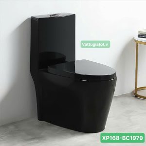 Bồn cầu 1 khối sứ cao cấp màu đen men nano XP168-BC1979.