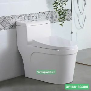 Bồn cầu 1 khối thân lùn nắp dày XP168-BC399 sứ phủ nano cao cấp