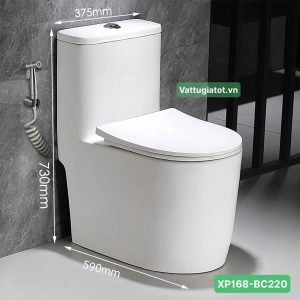 Bồn Cầu 1 Khối Thân Ngắn Men Sứ Trắng XP168-BC220