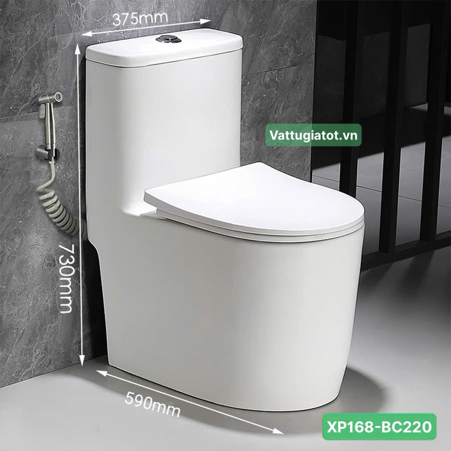 Bồn Cầu 1 Khối Thân Ngắn Men Sứ Trắng XP168-BC220