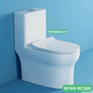 Bồn cầu 1 khối trắng nắp mỏng men sứ nano XP168-BC388.