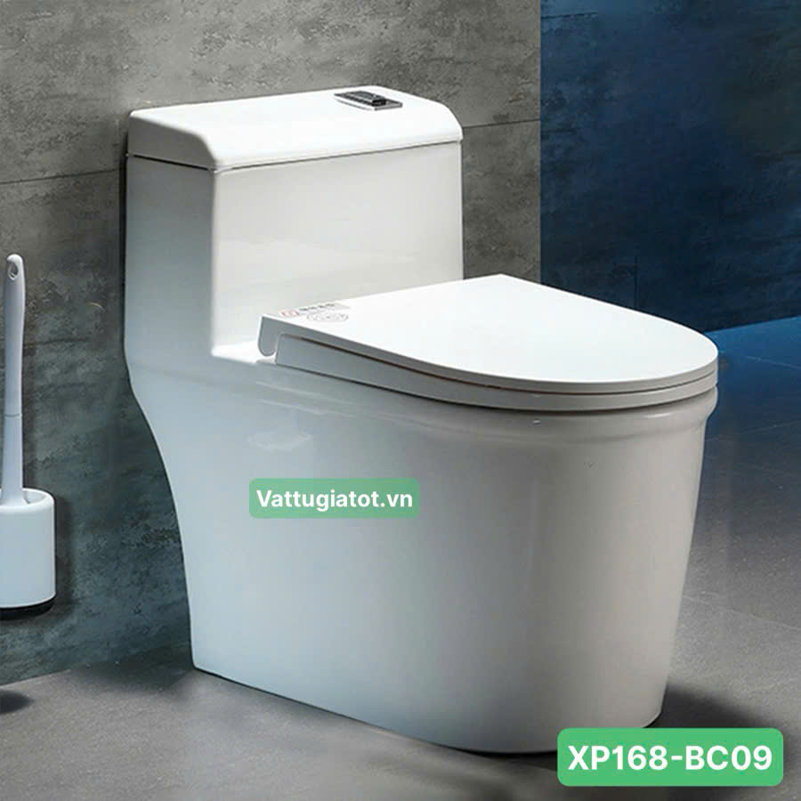 Bồn Cầu 1 Khối Trắng Thân Lùn Nút Xả Lệch XP168-BC09