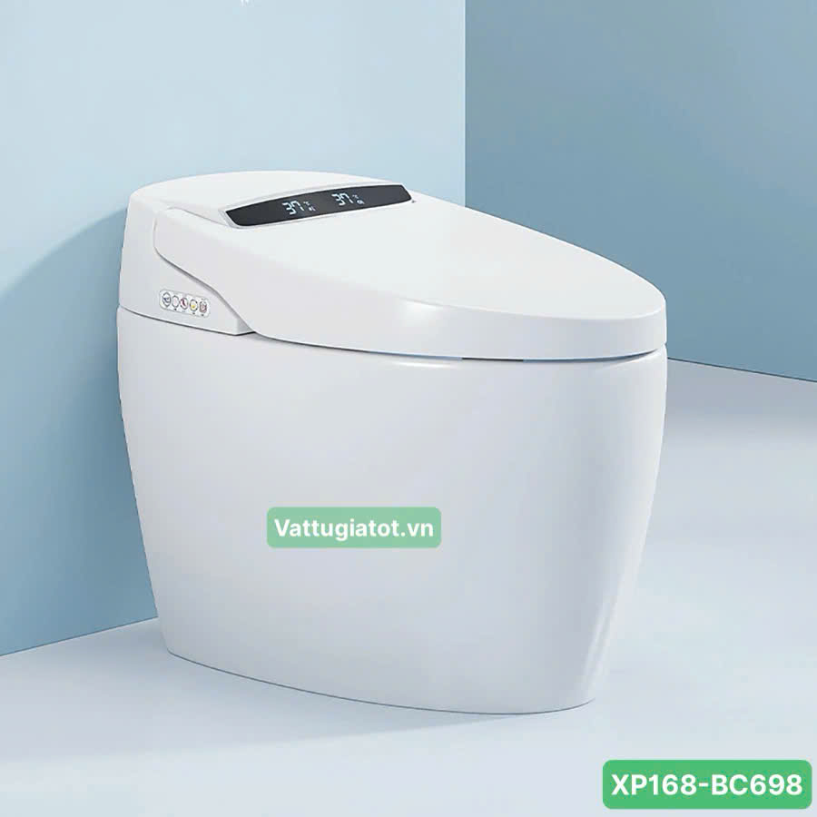 Bồn Cầu Thông Minh Cảm Biến Hiện Đại XP168-BC698 Bồn cầu thông minh cảm biến XP168-BC698, sứ phủ nano, xả tự động, sưởi ấm, điều chỉnh nhiệt độ và áp lực nước, nắp cảm biến rơi êm