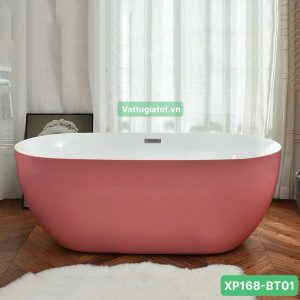 Bồn tắm nằm oval nhựa acrylic cao cấp màu hồng XP168-BT01H thiết kế hiện đại, bền đẹp, cách nhiệt tốt.