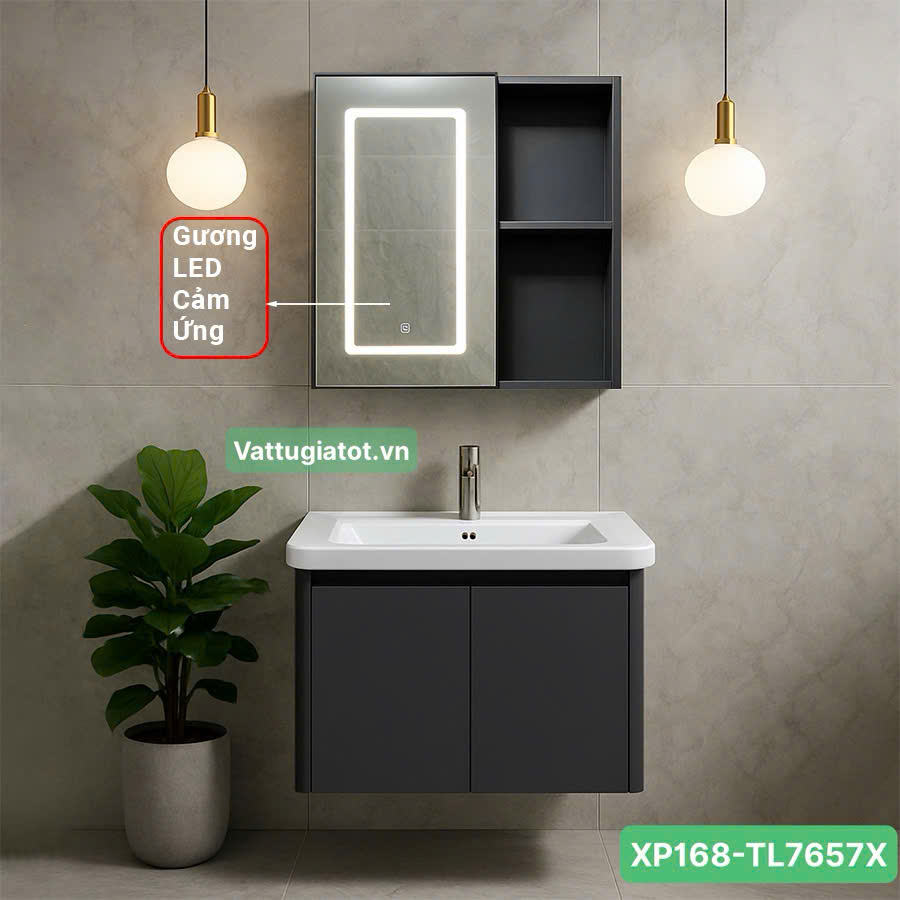 Tủ Lavabo Nhà Tắm Nhôm Gương Đèn LED Cảm Ứng Màu Xám XP168-TL7657K Tủ lavabo nhà tắm màu xám gương hộp LED 1 chế độ XP168-TL7625X hiện đại cao cấp.
