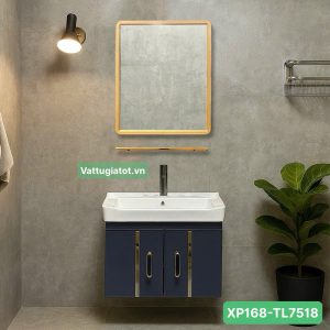 Tủ lavabo nhà tắm nhôm xám viền vàng XP168-TL7518X thiết kế hiện đại, bền đẹp, phù hợp phòng tắm cao cấp.