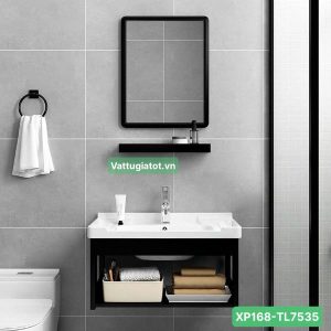 Tủ lavabo phòng tắm nhôm cao cấp màu đen XP168-TL7535 thiết kế hiện đại, bền đẹp, phù hợp không gian phòng tắm.