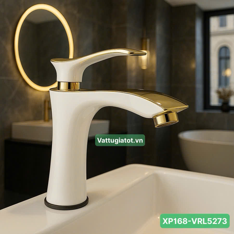 Vòi Lavabo Nóng Lạnh Đồng Thau Sơn Tĩnh Điện Trắng XP168-VRL5273 Vòi Lavabo Nóng Lạnh Đồng Thau Sơn Tĩnh Điện XP168-VRL5273
