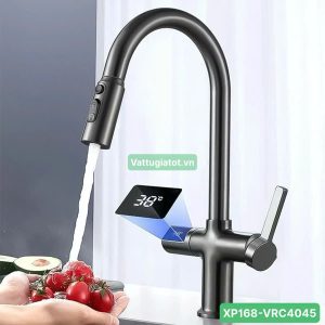 Vòi rửa chén nóng lạnh XP168-VRC4045 bằng đồng thau sơn tĩnh điện, tích hợp đèn LED hiển thị nhiệt độ, cao 42cm, bền đẹp, giá ưu đãi