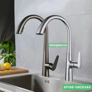 Vòi rửa chén dây rút nóng lạnh inox 304 XP168-VRC6344, cao 43cm, 2 màu inox bóng & nano xám, bền đẹp, bảo hành 1 năm, giá ưu đãi
