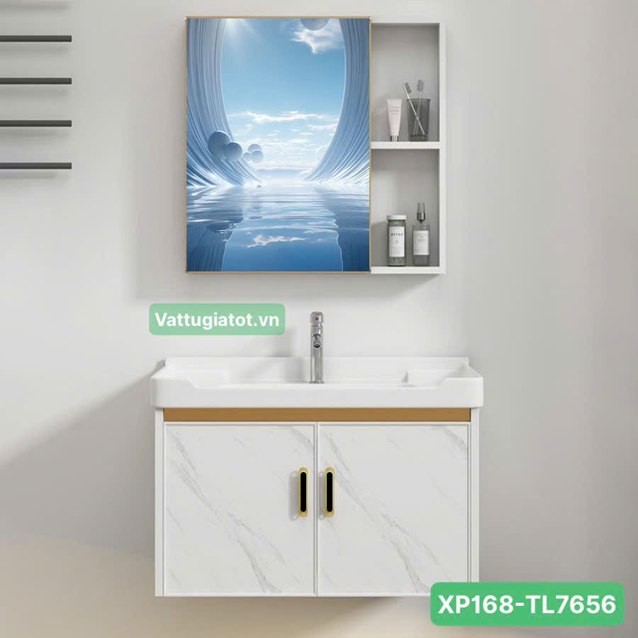 XP168-TL7656 Tủ lavabo nhựa PVC trắng vân đá 60cm XP168-TL7656 thiết kế hiện đại.
