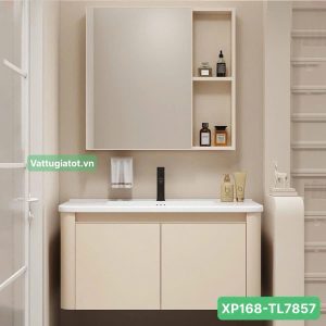 Tủ lavabo nhôm màu kem bồn rửa bầu 80cm XP168-TL7857 thiết kế hiện đại.