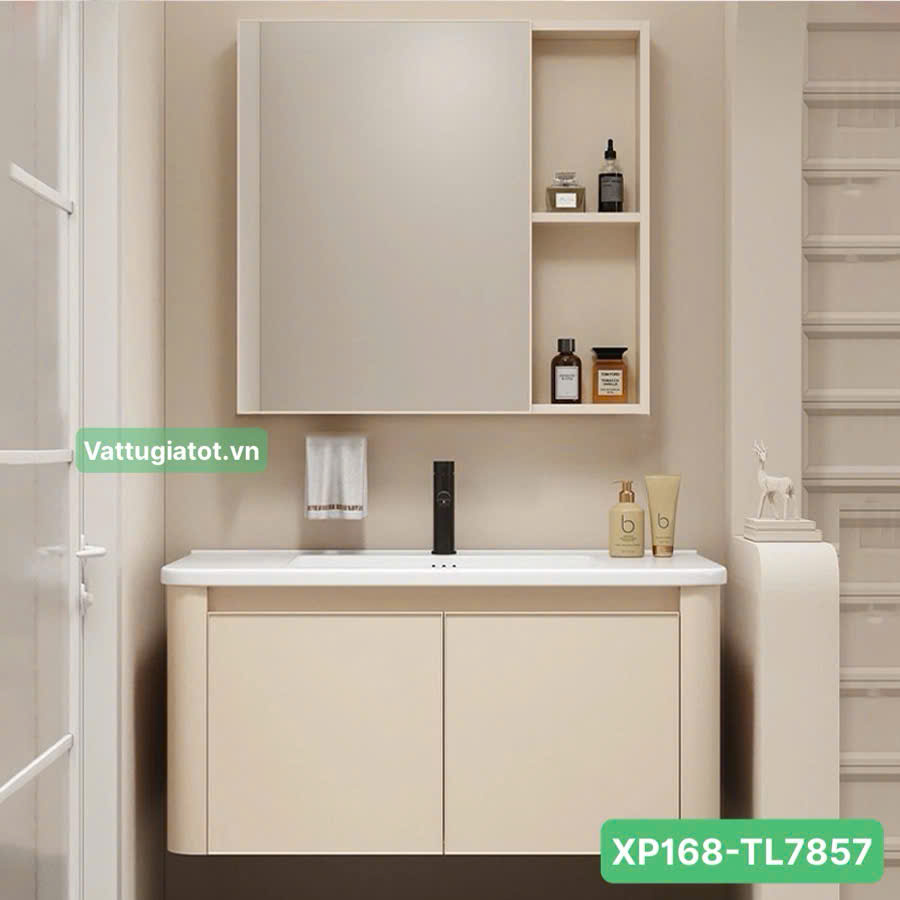 XP168-TL7857 Tủ lavabo nhôm màu kem bồn rửa bầu 80cm XP168-TL7857 thiết kế hiện đại.