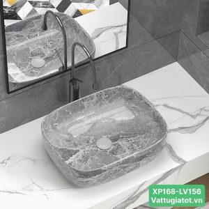 Lavabo đặt bàn vân đá xám xi măng cao cấp XP168-LV156, chất liệu sứ ceramic men dày, thiết kế hiện đại.