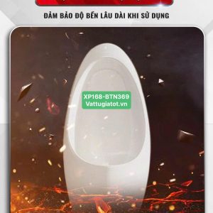 Bồn tiểu treo tường trắng XP168-BTN369 bằng sứ Nano phủ men dày, thiết kế trơn, kích thước 330x270x680mm.