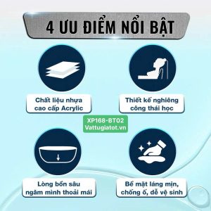 Bồn tắm nằm hình trứng màu trắng XP168-BT02 bằng nhựa Acrylic cao cấp, thiết kế bo tròn hiện đại, kích thước 1700x800x550mm, tích hợp vòi.