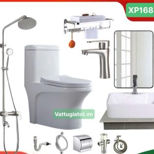 Combo thiết bị vệ sinh nhà tắm 12 món cao cấp XP168-142 đầy đủ bồn cầu, sen cây, lavabo, gương, phụ kiện