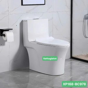 Bồn cầu 1 khối nắp mỏng cao cấp XP168-BC978, sứ men nano kháng khuẩn, xả mạnh tiết kiệm nước.