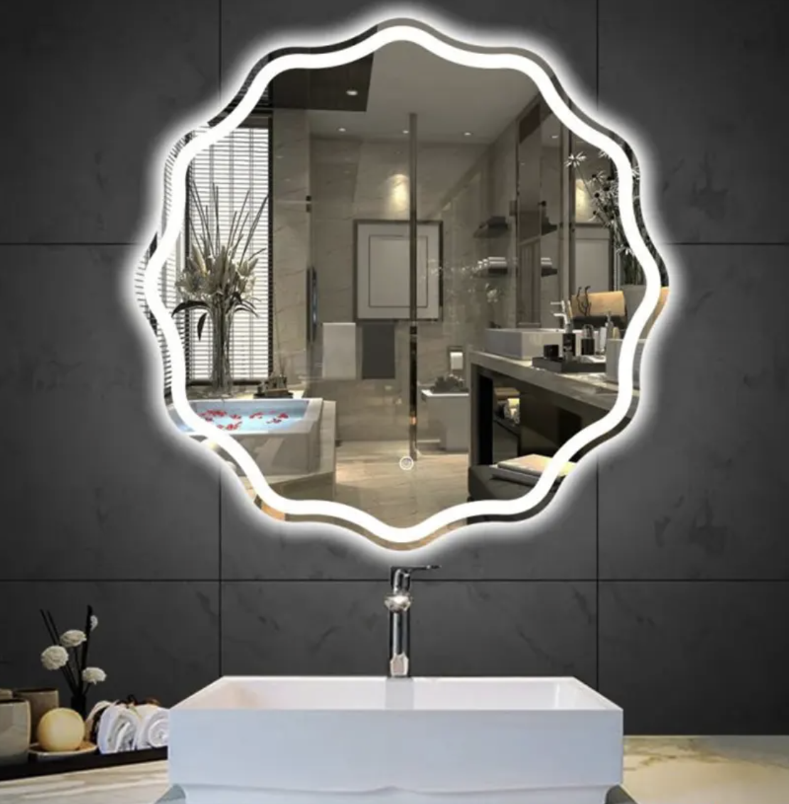 Gương soi đèn LED hình bông hoa XP168-G118 cảm ứng chống mờ nghệ thuật Gương soi đèn LED hình bông hoa XP168-G118 cảm ứng chống mờ nghệ thuật